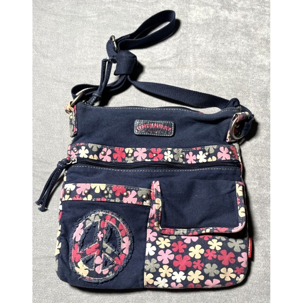 Unionbay Crossbody Shoulder Bag Satchel Tote Peace Sign Flowers Hippie Y2K